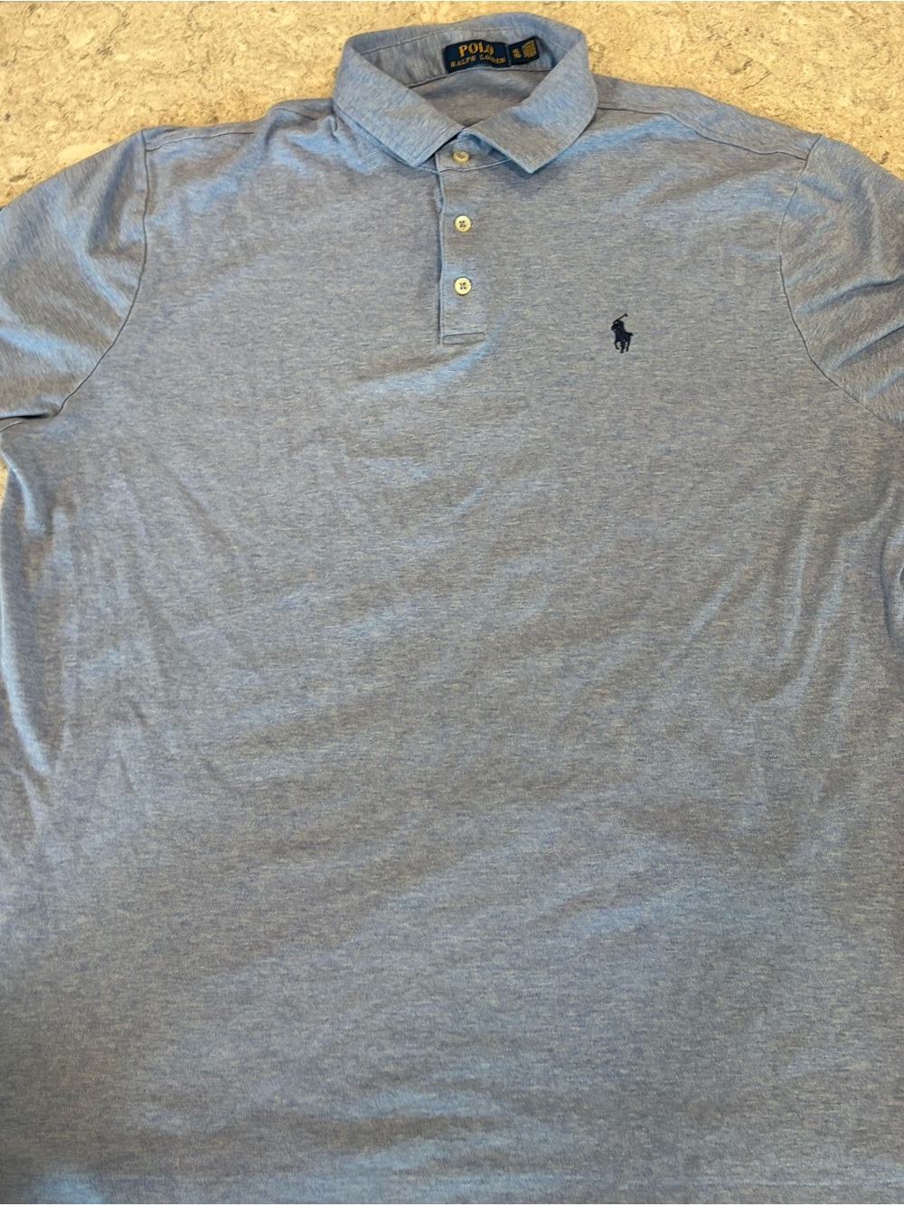 Polo by Ralph Lauren Light Heather Blue Polo Shirt with Navy Logo-XL